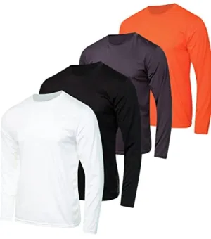 4 Pack:Mens Long Sleeve T-Shirt Workout Clothes Quick Dry Fit Gym Tee Shirt Athletic Active Performance Casual Moisture Wicking Exercise Clothing Running Cool Sport Training Undershirt Top-Set 10-S