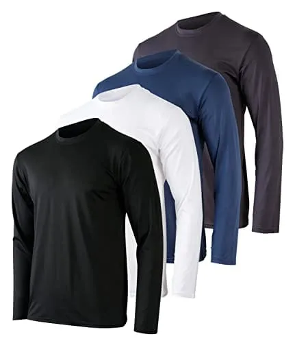 4 Pack:Mens Long Sleeve T-Shirt Workout Clothes Quick Dry Fit Gym Tee Shirt Athletic Active Performance Casual Moisture Wicking Exercise Clothing Running Cool Sport Training Undershirt Top-Set 7-S