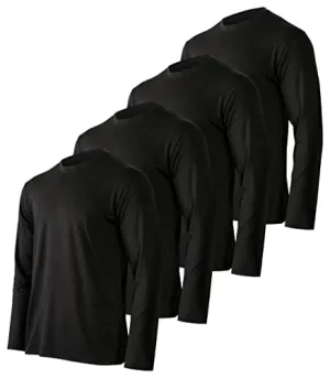 4 Pack:Mens Long Sleeve T-Shirt Workout Clothes Quick Dry Fit Gym Tee Shirt Athletic Active Performance Casual Moisture Wicking Exercise Clothing Running Cool Sport Training Undershirt Top-Set 8-S
