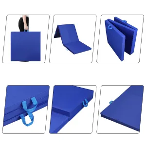 60*60*5cm 3 Folding Exercise Floor Mat Gymnastics Mats 5cm Thick Tri Panel Tumbling Yoga Gym Blue