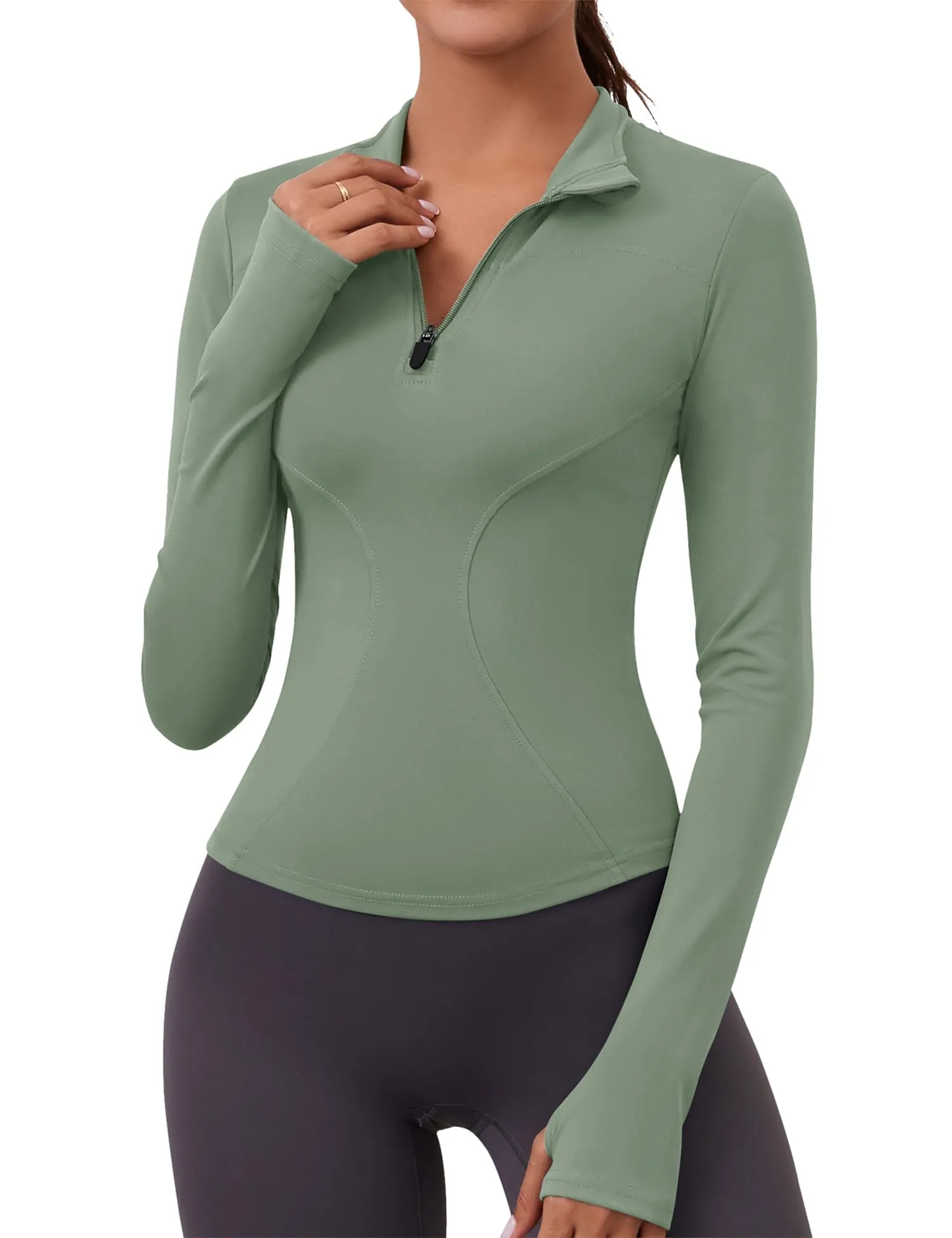 Active Long Sleeve Tops for Women Yoga Running Athletic Shirts Quick Dry Hiking Tennis Golf Clothes Workout Crop Top(Sage)