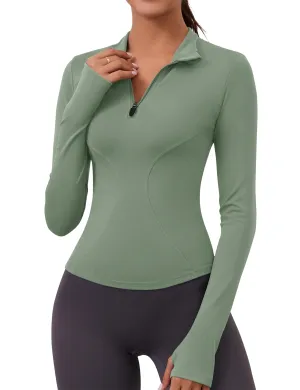 Active Long Sleeve Tops for Women Yoga Running Athletic Shirts Quick Dry Hiking Tennis Golf Clothes Workout Crop Top(Sage)