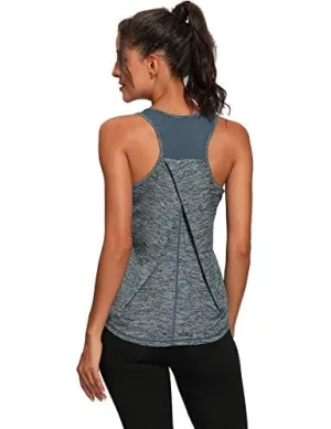 Aeuui Workout Tops for Women Mesh Racerback Tank Yoga Shirts Gym Clothes Blue Black