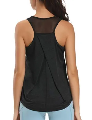 Aeuui Workout Tops for Women Mesh Racerback Tank Yoga Shirts Gym Clothes Dark Grey