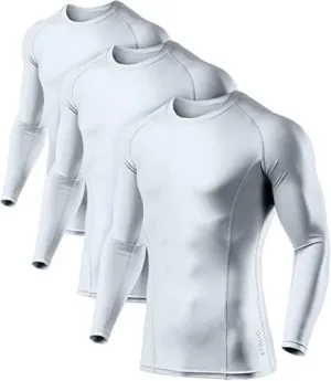ATHLIO Men's UPF 50  Long Sleeve Compression Shirts, Water Sports Rash Guard Base Layer, Athletic Workout Shirt, 3pack White/White/White