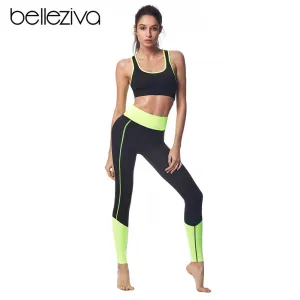 Belleziva Women Sports Bras Padded Yoga Set Skinny Trousers Fitness Pants 2 Piece Tracksuit Sexy Running Gym Workout Sport Suits