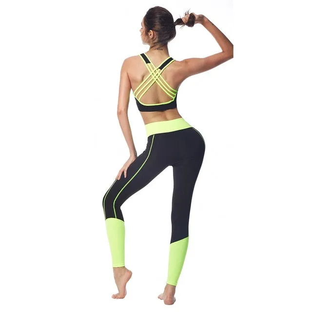 Belleziva Women Sports Bras Padded Yoga Set Skinny Trousers Fitness Pants 2 Piece Tracksuit Sexy Running Gym Workout Sport Suits
