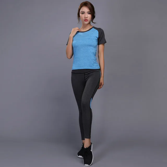 BINTUOSHI Sexy Yoga Set Women Fitness Running TShirt   Pants Breathable Gym Workout Clothes Compressed Yoga Leggings Sport Suit