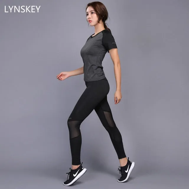 BINTUOSHI Sexy Yoga Set Women Fitness Running TShirt   Pants Breathable Gym Workout Clothes Compressed Yoga Leggings Sport Suit