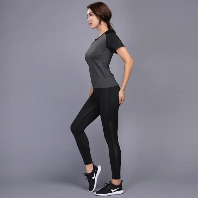 BINTUOSHI Sexy Yoga Set Women Fitness Running TShirt   Pants Breathable Gym Workout Clothes Compressed Yoga Leggings Sport Suit