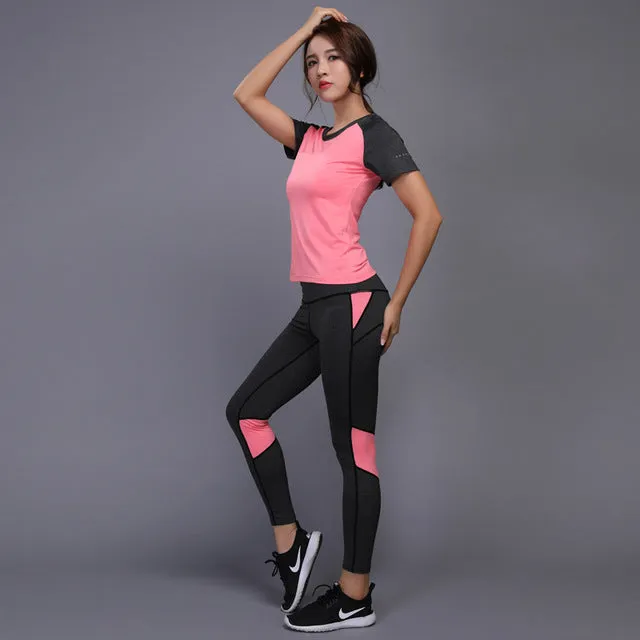 BINTUOSHI Sexy Yoga Set Women Fitness Running TShirt   Pants Breathable Gym Workout Clothes Compressed Yoga Leggings Sport Suit