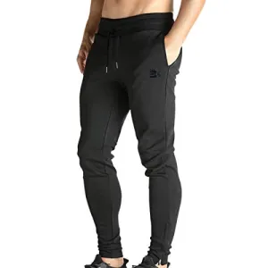 BROKIG Mens Zip Jogger Pants - Casual Gym Fitness Trousers Comfortable Tracksuit Slim Fit Bottoms Sweat Pants with Pockets (Black)