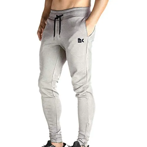 BROKIG Mens Zip Joggers Pants - Casual Gym Fitness Trousers Comfortable Tracksuit Slim Fit Bottoms Sweatpants with Pockets (Heather Grey)