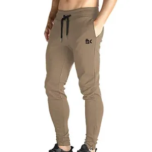 BROKIG Mens Zip Joggers Pants - Casual Gym Workout Track Pants Comfortable Slim Fit Tapered Sweatpants with Pockets (Beige)