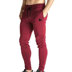 BROKIG Mens Zip Joggers Pants - Casual Gym Workout Track Pants Comfortable Slim Fit Tapered Sweatpants with Pockets (Burgundy)