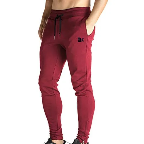 BROKIG Mens Zip Joggers Pants - Casual Gym Workout Track Pants Comfortable Slim Fit Tapered Sweatpants with Pockets (Burgundy)