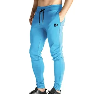 BROKIG Mens Zip Joggers Pants - Casual Gym Workout Track Pants Comfortable Slim Fit Tapered Sweatpants with Pockets (Light Blue)