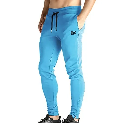 BROKIG Mens Zip Joggers Pants - Casual Gym Workout Track Pants Comfortable Slim Fit Tapered Sweatpants with Pockets (Light Blue)