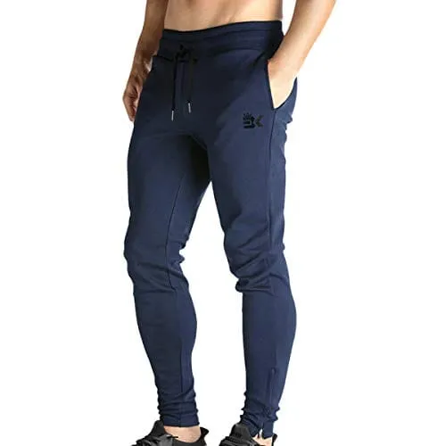 BROKIG Mens Zip Joggers Pants - Casual Gym Workout Track Pants Comfortable Slim Fit Tapered Sweatpants with Pockets (Navy)