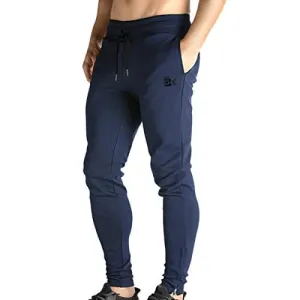 BROKIG Mens Zip Joggers Pants - Casual Gym Workout Track Pants Comfortable Slim Fit Tapered Sweatpants with Pockets (Navy)
