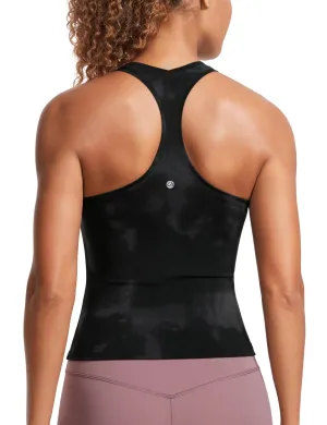 CRZ YOGA Butterluxe Racerback Workout Tank Tops for Women Sleeveless Camisole Gym Athletic Yoga Shirts Black Tie Dye Flowers