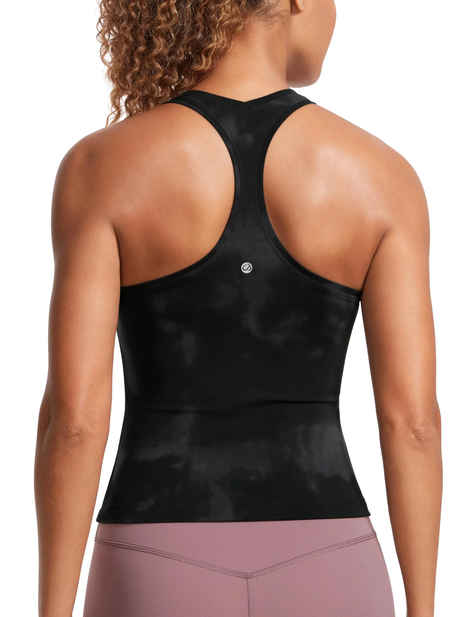 CRZ YOGA Butterluxe Racerback Workout Tank Tops for Women Sleeveless Camisole Gym Athletic Yoga Shirts Black Tie Dye Flowers