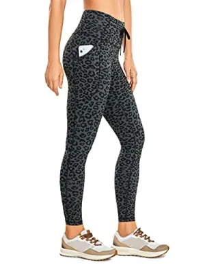 CRZ YOGA Women's Naked Feeling Workout Leggings 25 Inches - High Waisted 7/8 Drawstring Yoga Tight Pants with Pockets Leopard Printed