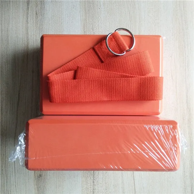 EVA Yoga Block Set Pilates Brick Fitness Belt Set for Exercise Workout Fitness Training Block Brick Stretching Belt Yoga Bolster