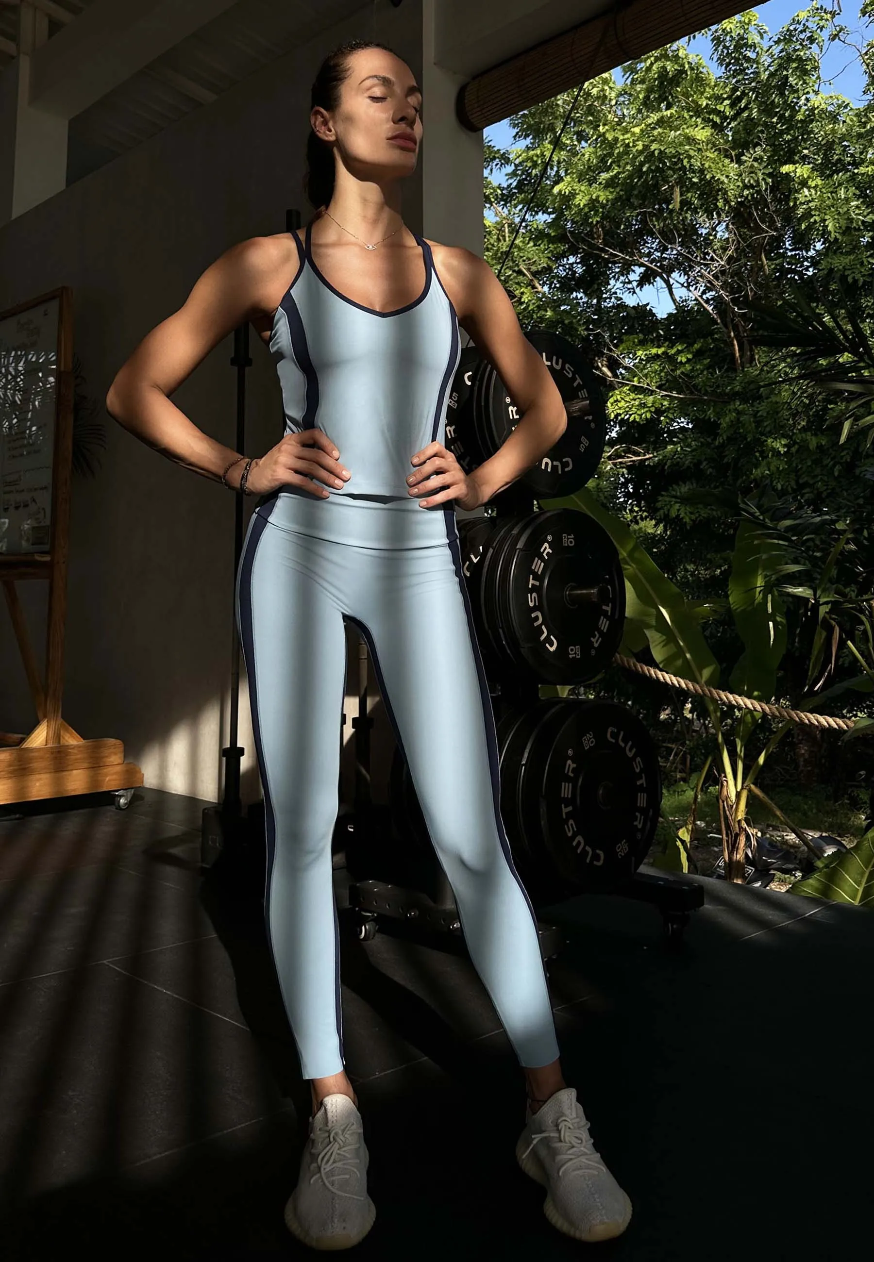 Expression Leggings mit hohem Bund ?C Dusty Baby Blue