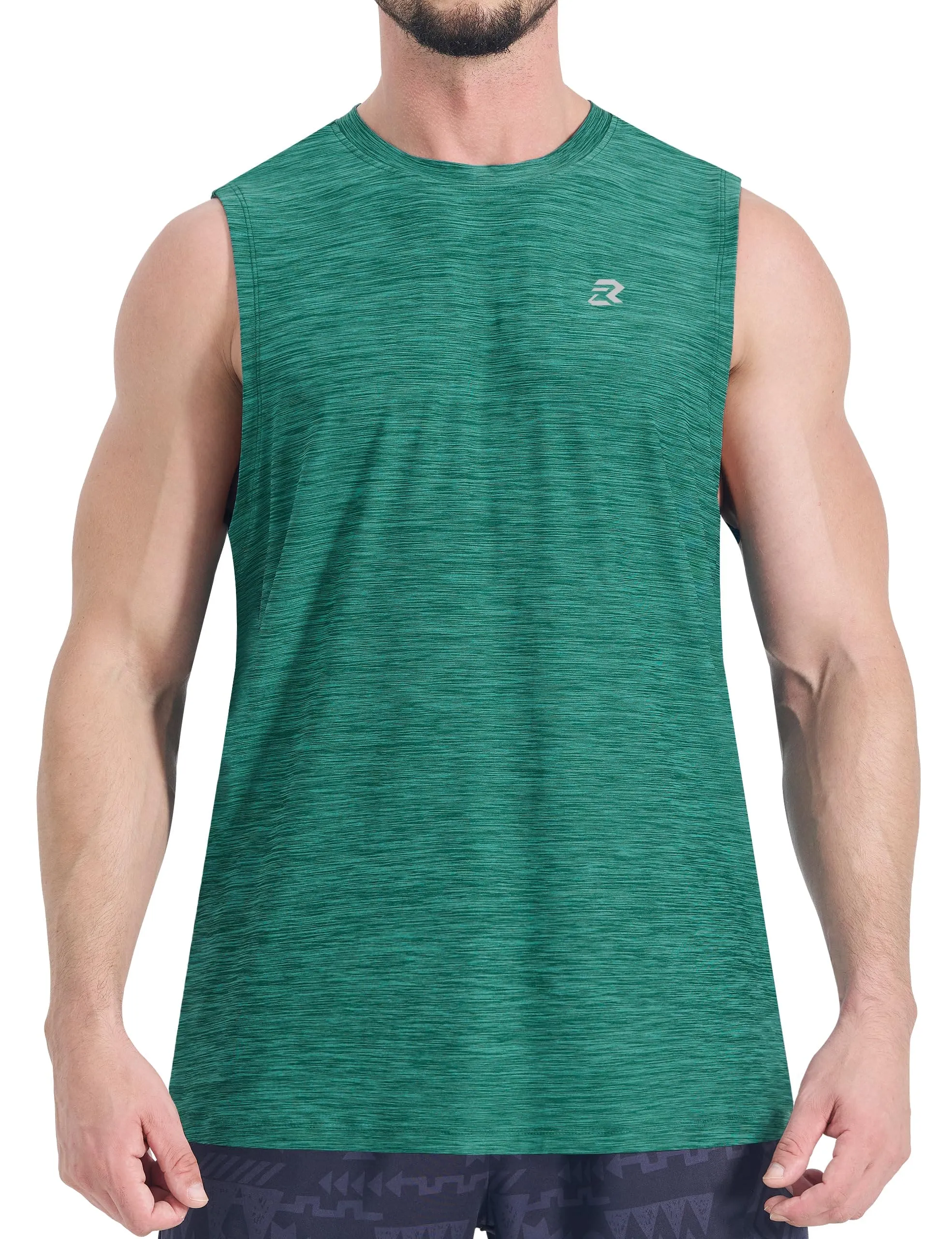 EZRUN Men's Tank Tops Quick Dry Workout Muscle Sleeveless Shirts Summer Gym Athletic Shirt for Swim Beach Running Green