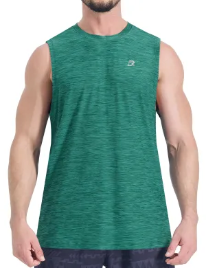 EZRUN Men's Tank Tops Quick Dry Workout Muscle Sleeveless Shirts Summer Gym Athletic Shirt for Swim Beach Running Green