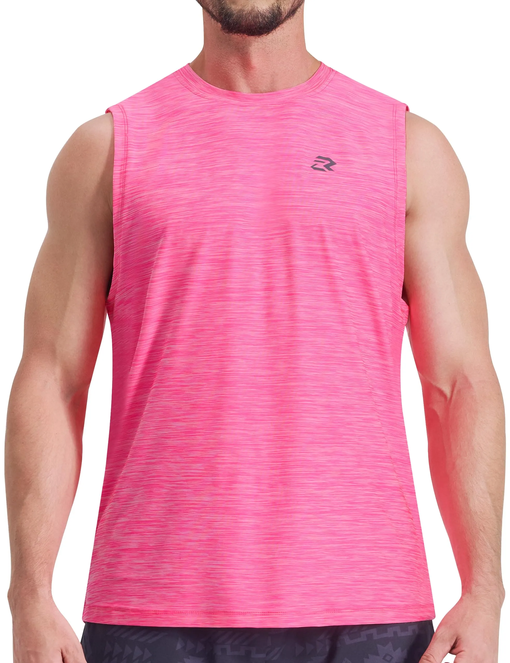 EZRUN Men's Tank Tops Quick Dry Workout Muscle Sleeveless Shirts Summer Gym Athletic Shirt for Swim Beach Running Neon Pink
