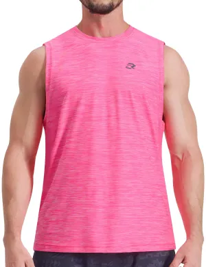 EZRUN Men's Tank Tops Quick Dry Workout Muscle Sleeveless Shirts Summer Gym Athletic Shirt for Swim Beach Running Neon Pink