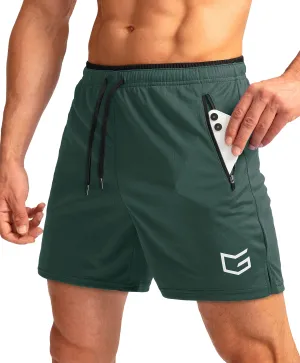 G Gradual Men's Running Shorts with Zipper Pockets Quick Dry Gym Athletic Workout 5" Shorts for Men (Army Green)