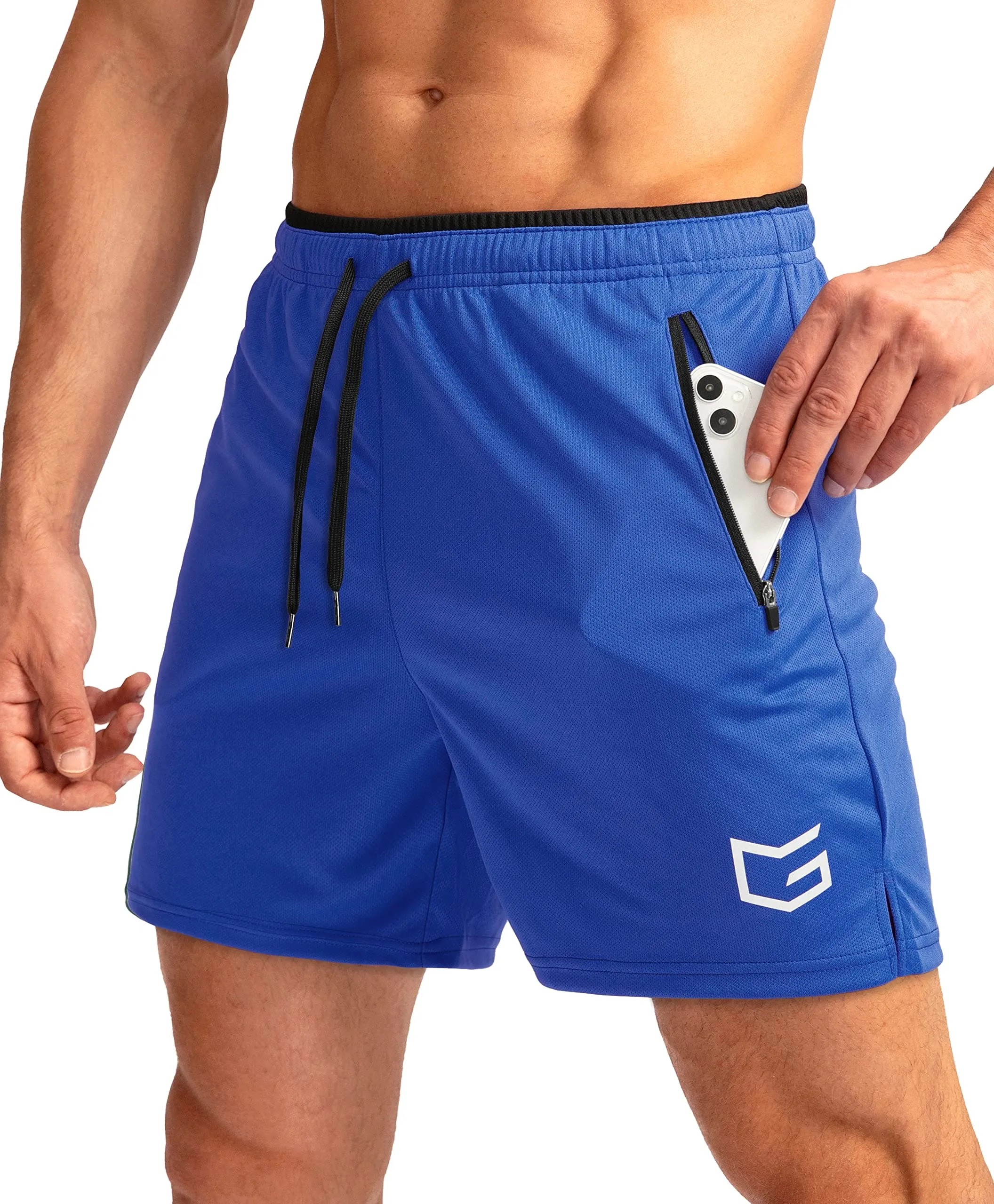 G Gradual Men's Running Shorts with Zipper Pockets Quick Dry Gym Athletic Workout 5" Shorts for Men (Blue)