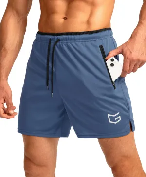 G Gradual Men's Running Shorts with Zipper Pockets Quick Dry Gym Athletic Workout 5" Shorts for Men (Dusty Blue)