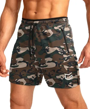 G Gradual Men's Running Shorts with Zipper Pockets Quick Dry Gym Athletic Workout 5" Shorts for Men (Green camo)