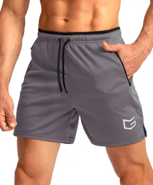 G Gradual Men's Running Shorts with Zipper Pockets Quick Dry Gym Athletic Workout 5" Shorts for Men (Grey)
