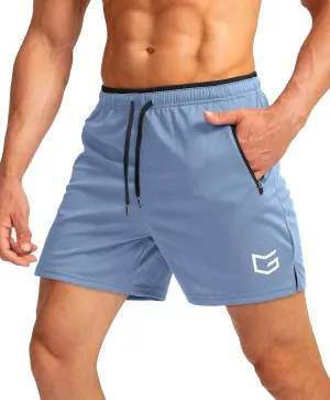 G Gradual Men's Running Shorts with Zipper Pockets Quick Dry Gym Athletic Workout 5" Shorts for Men (Light Blue)