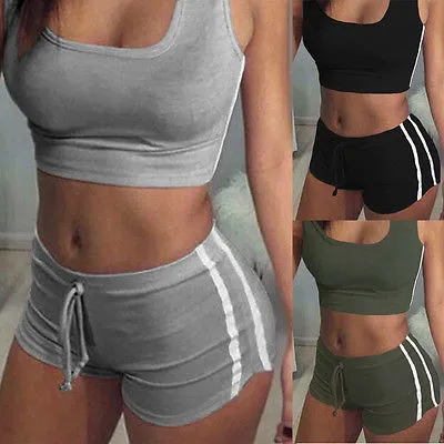 GLANE Yoga 2pcs Women Belt Suit Set Padded Bra Sleeveless Tops Belt Shorts Fitness Running Yoga Gym Sports