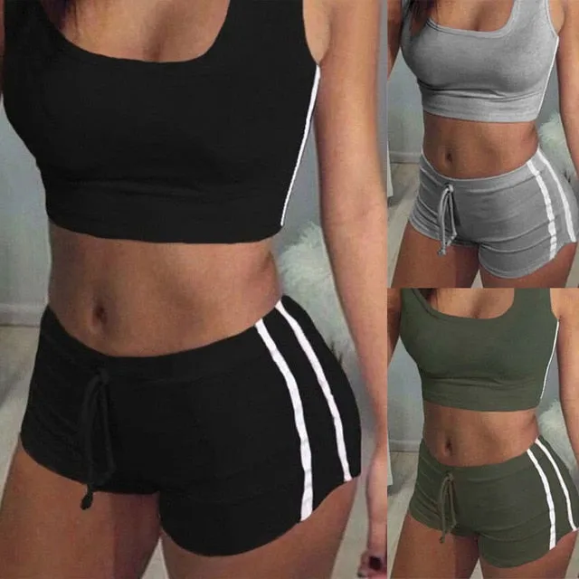 GLANE Yoga 2pcs Women Belt Suit Set Padded Bra Sleeveless Tops Belt Shorts Fitness Running Yoga Gym Sports