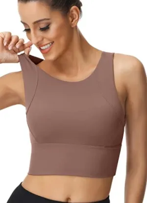 High Neck Sports Bra for Women Longline Full Coverage Sports Bras Medium Impact Padded Workout Crop Tops for Yoga Gym