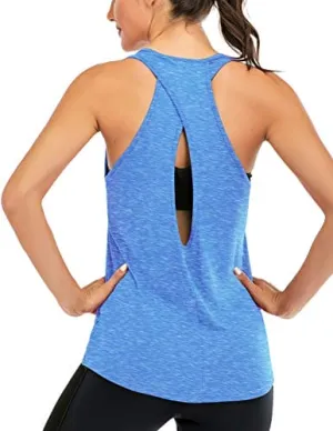 ICTIVE Womens Cross Backless Workout Tops for Women Racerback Tank Tops Open Back Running Tank Tops Muscle Tank Yoga Shirts Workout Tank Tops for Women Yoga Tops Active Tanks Light Blue