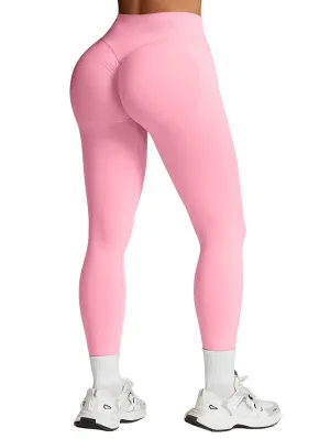Impact Leggings for Women Seamless Workout Yoga Pants Hidden Scrunch Butt Tummy Control Gym Leggings Mid Low Waist 25" Pink