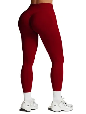 Impact Leggings for Women Seamless Workout Yoga Pants Hidden Scrunch Butt Tummy Control Gym Leggings Mid Low Waist 25" Scarlett Red