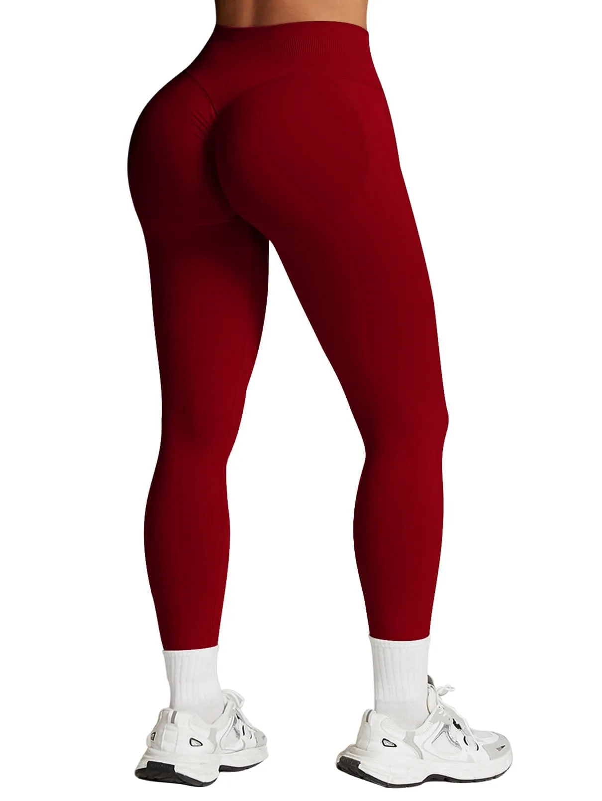 Impact Leggings for Women Seamless Workout Yoga Pants Hidden Scrunch Butt Tummy Control Gym Leggings Mid Low Waist 25" Scarlett Red