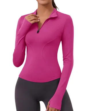 LOMON Workout Shirts Women Long Sleeve Athletic Tops Dry Fit T-Shirts Yoga Running Polo Shirts Valentine's Day(Rose Red)