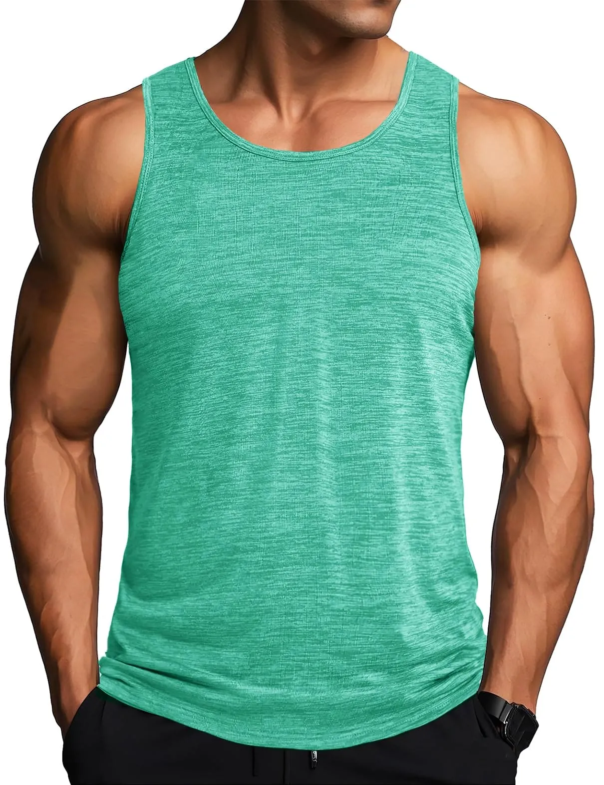 MAGCOMSEN Tank Top Men Dry Fit Lightweight Workout Shirts for Men Gym Muscle Swim Summer Tank Tops Light Green
