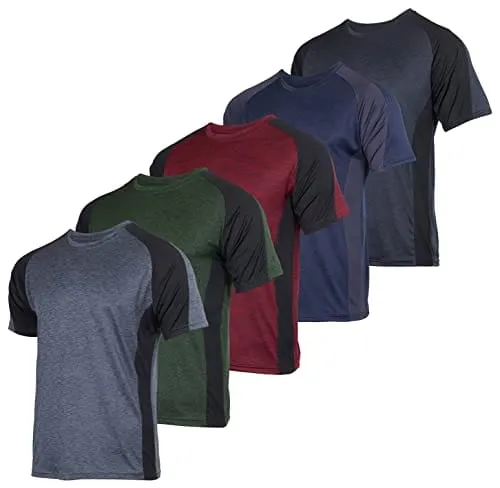 Men's Quick Dry Fit Dri-Fit Short Sleeve Active Wear Training Athletic Essentials Crew T-Shirt Fitness Gym Wicking Tee Workout Casual Sports Running Tennis Exercise Undershirt Top - 5 Pack,-Set 13,M