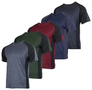 Men's Quick Dry Fit Dri-Fit Short Sleeve Active Wear Training Athletic Essentials Crew T-Shirt Fitness Gym Wicking Tee Workout Casual Sports Running Tennis Exercise Undershirt Top - 5 Pack,-Set 13,M